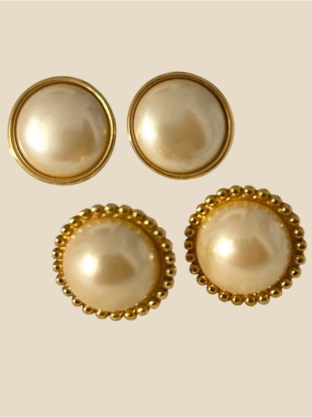 Vintage Monet Faux Pearl Earrings Lot Two Gold Tone Pierced Classic
